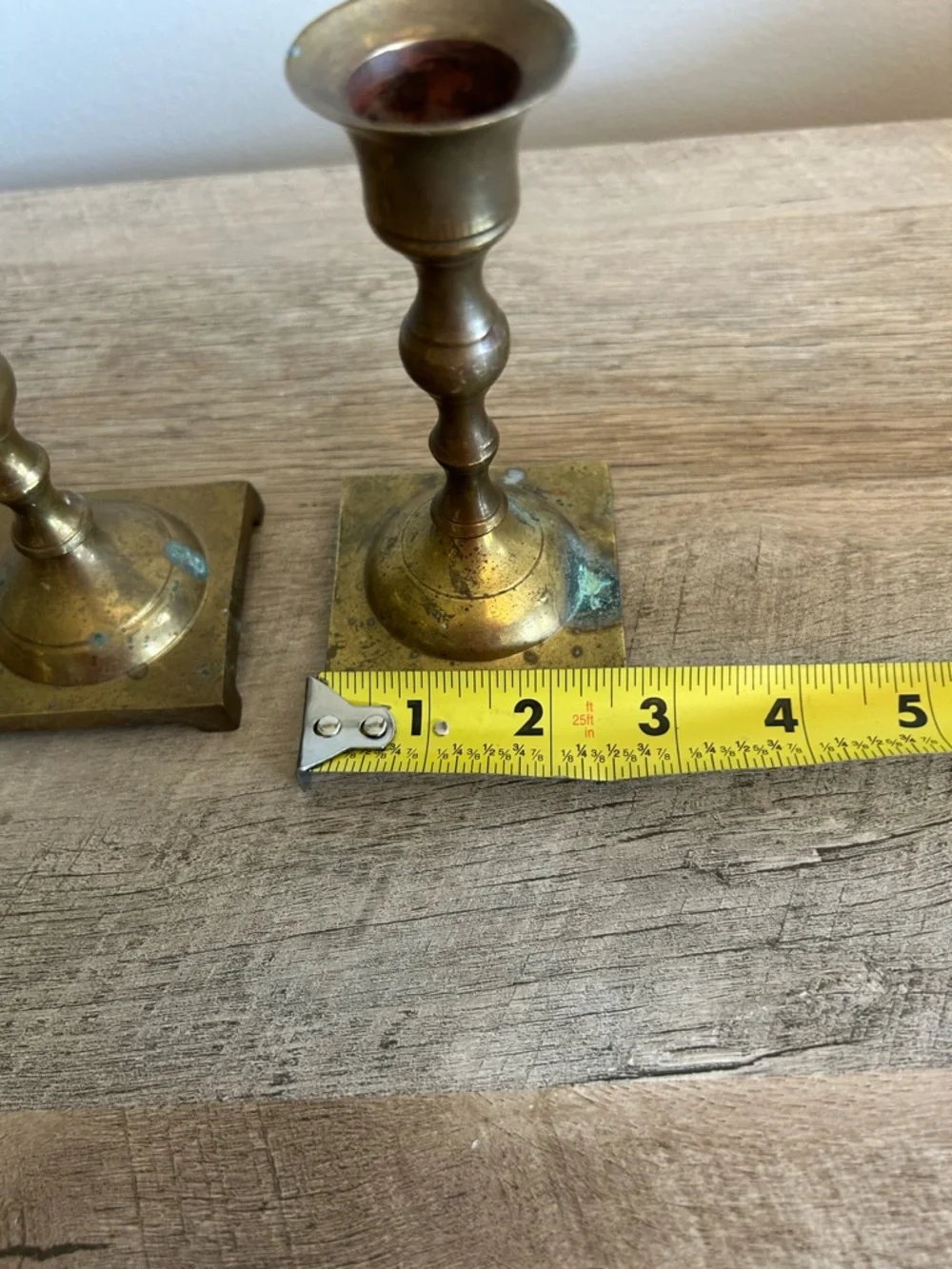 2 Vtg‎ Antique Colonial Style Brass  Taper Candlestick Candle Holder Patina